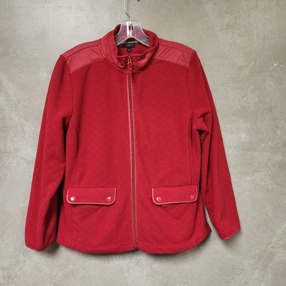 Talbots Red Flannel Jacket, Nylon Trim, Front Snap Pockets, Front Zip Sz Large - Picture 3 of 9